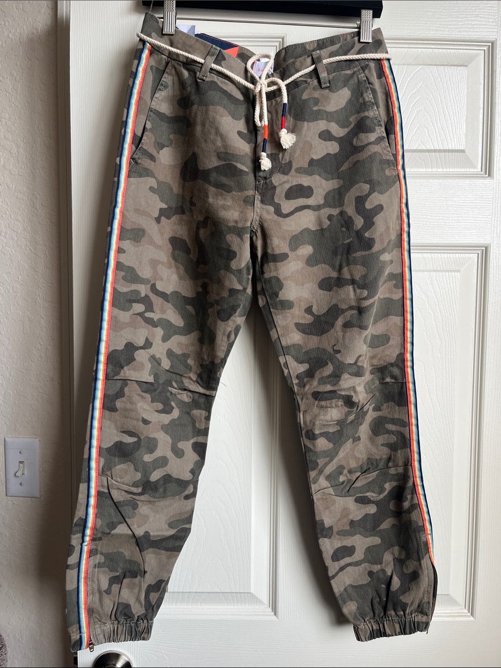 NWT Sundry Camo Track Joggers with Rainbow Side Stripe